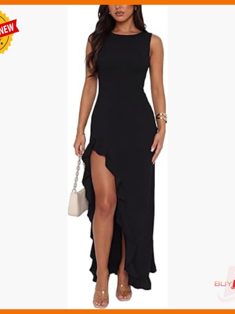 Mesh Ruffle Mermaid Maxi Dress High Slit Bodycon Cocktail Party